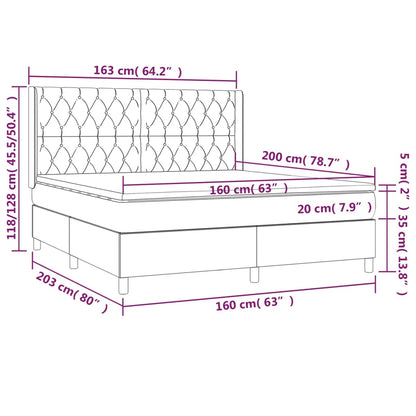 Cama box spring c/ colchão e LED 160x200 cm tecido cor creme