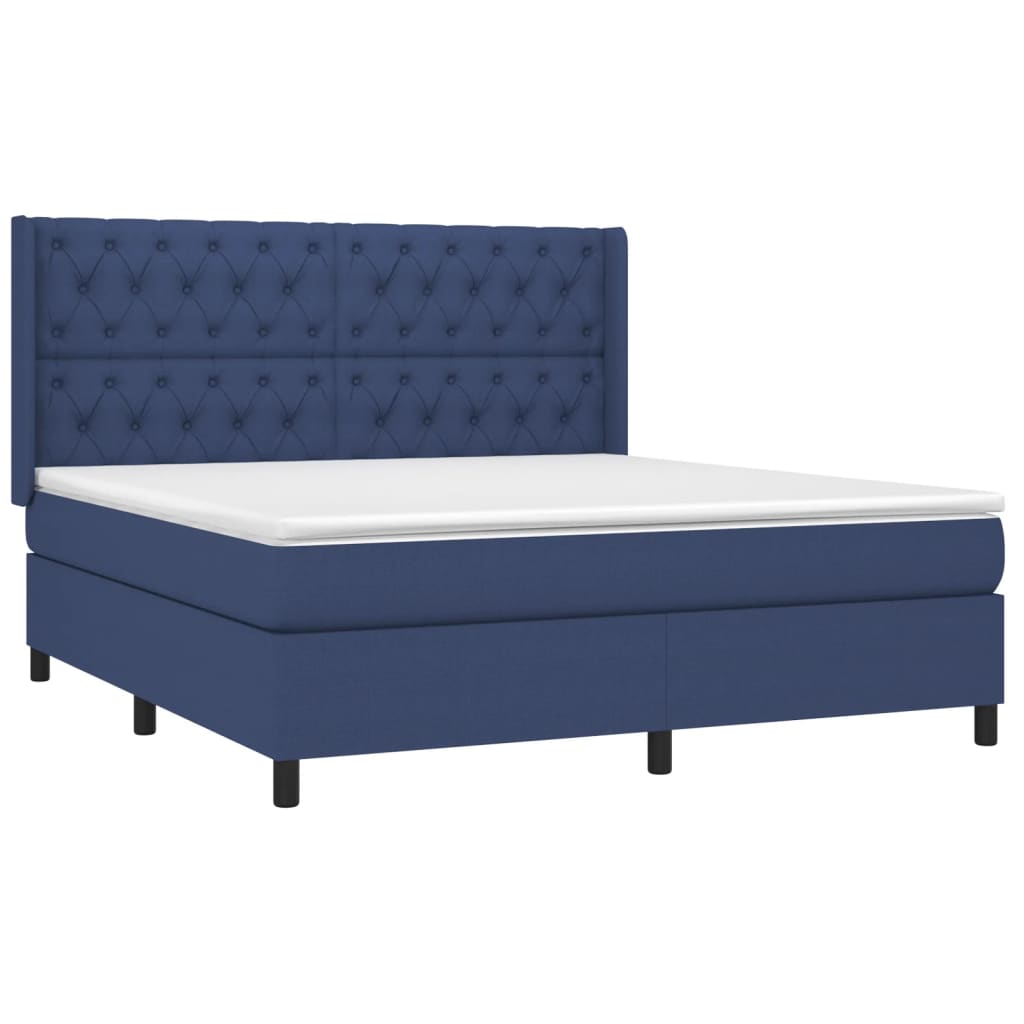 Cama box spring c/ colchão e LED 160x200 cm tecido azul