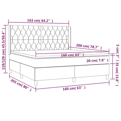 Cama box spring c/ colchão e LED 160x200 cm tecido azul