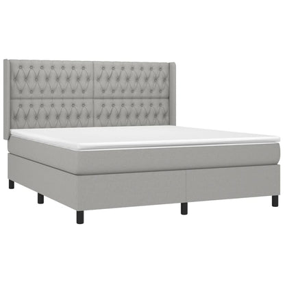 Cama box spring c/ colchão e LED 180x200 cm tecido cinza-claro