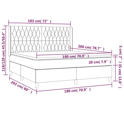 Cama box spring c/ colchão e LED 180x200 cm tecido cinza-claro