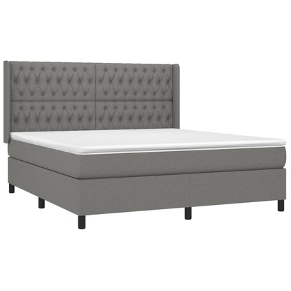 Cama box spring c/ colchão e LED 180x200 cm tecido cinza-escuro