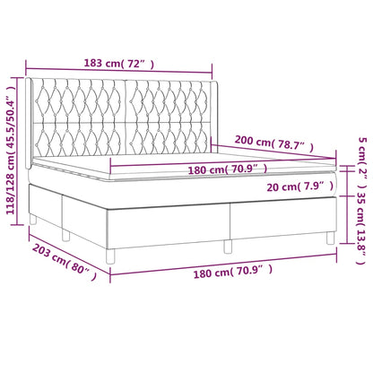 Cama box spring c/ colchão e LED 180x200 cm tecido cinza-escuro