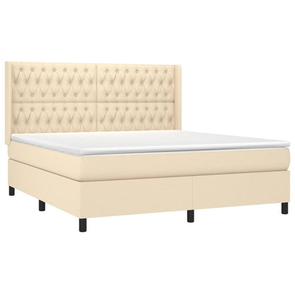 Cama box spring c/ colchão e LED 180x200 cm tecido cor creme