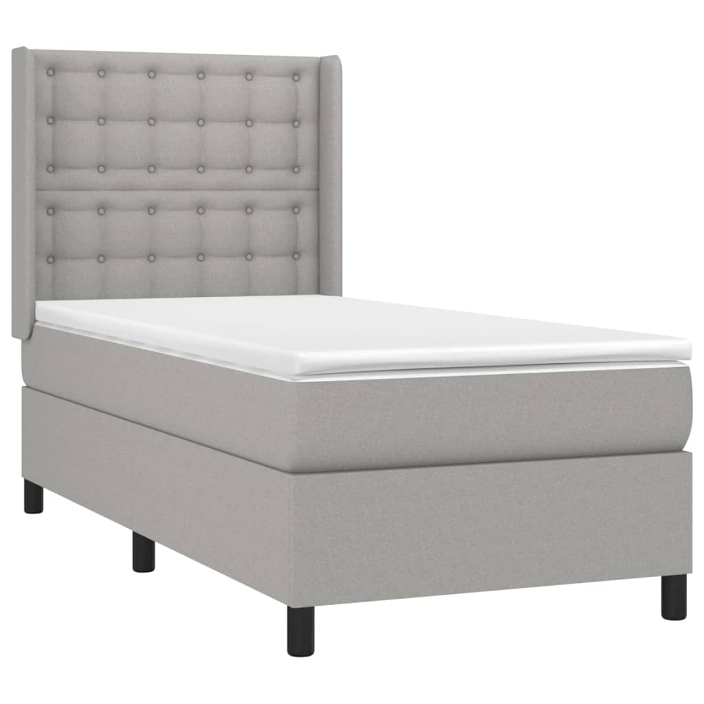 Cama box spring c/ colchão e LED 90x190 cm tecido cinza-claro