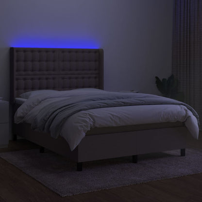 Cama box spring colchão/LED 140x190cm tecido cinza-acastanhado