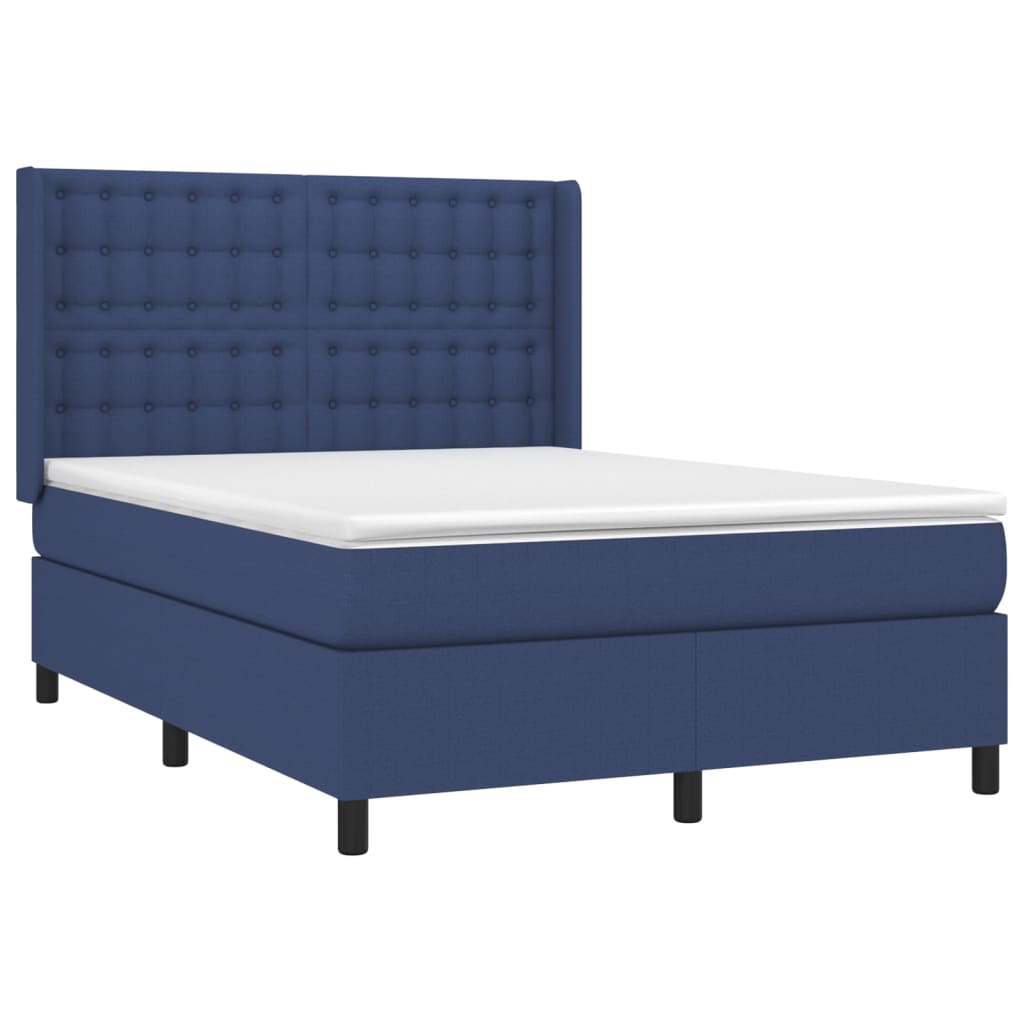 Cama box spring c/ colchão e LED 140x190 cm tecido azul