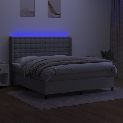 Cama box spring c/ colchão e LED 160x200 cm tecido cinza-claro