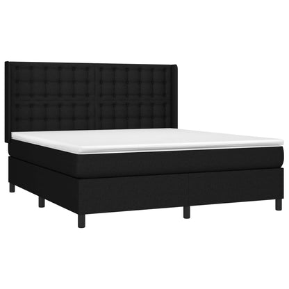 Cama box spring c/ colchão e LED 160x200 cm tecido preto