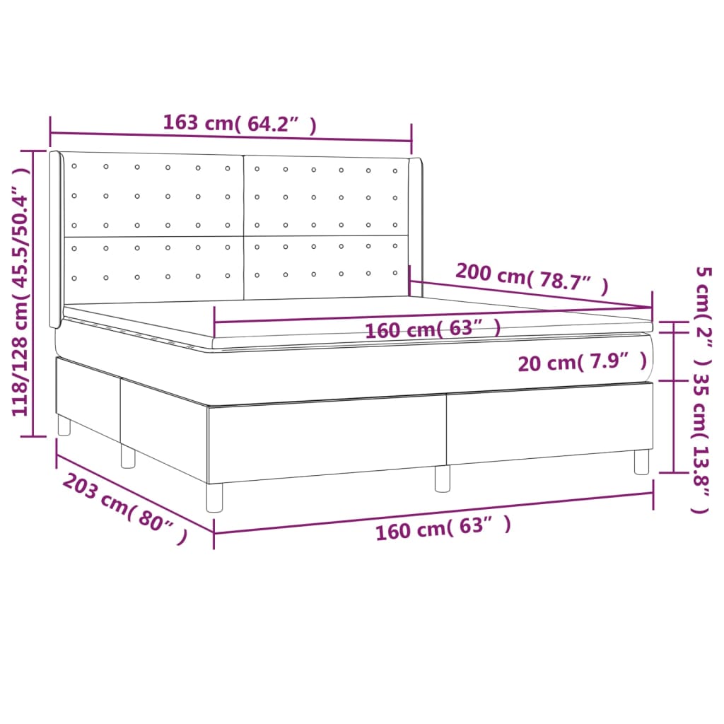 Cama box spring colchão/LED 160x200 cm tecido cinza-acastanhado