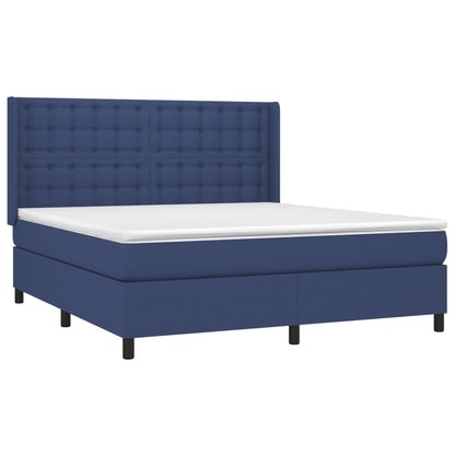 Cama box spring c/ colchão e LED 160x200 cm tecido azul