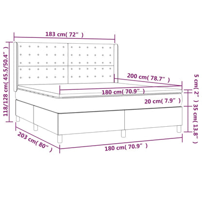 Cama box spring c/ colchão e LED 180x200 cm tecido cinza-escuro