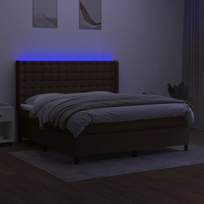 Cama box spring c/ colchão/LED 180x200cm tecido castanho-escuro