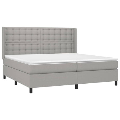 Cama box spring c/ colchão e LED 200x200 cm tecido cinza-claro