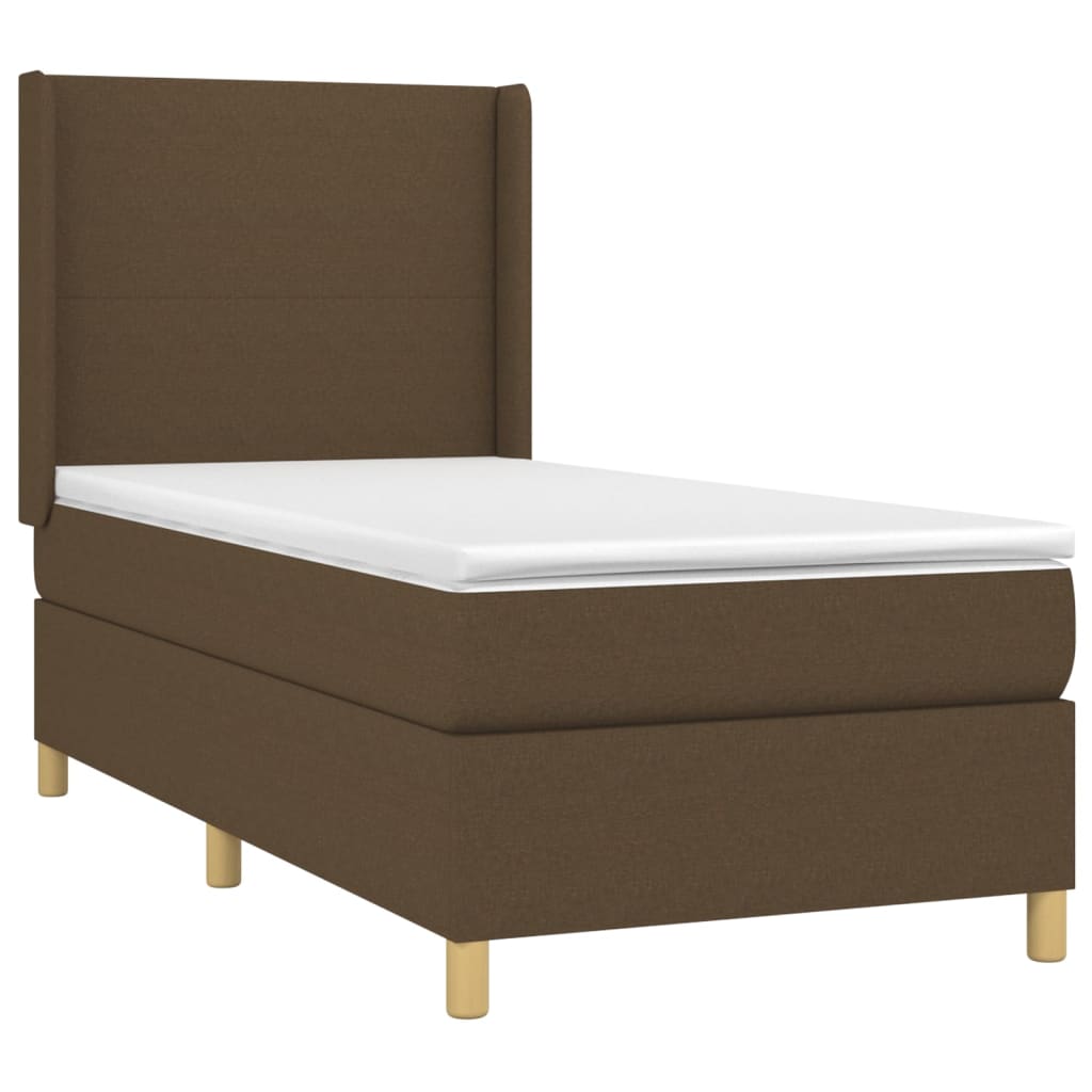 Cama box spring c/ colchão/LED 80x200cm tecido castanho-escuro