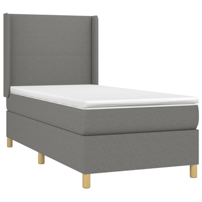 Cama box spring c/ colchão e LED 90x190 cm tecido cinza-escuro