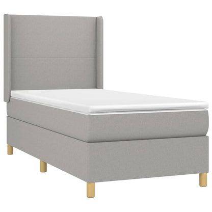 Cama box spring c/ colchão e LED 100x200 cm tecido cinza-claro