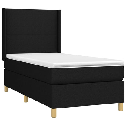 Cama box spring c/ colchão e LED 100x200 cm tecido preto