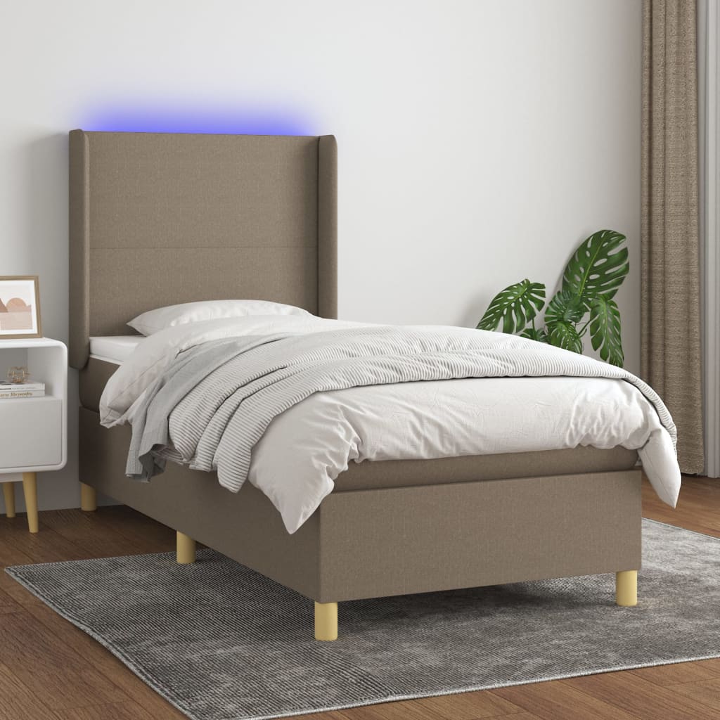 Cama box spring colchão/LED 100x200cm tecido cinza-acastanhado