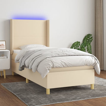 Cama box spring c/ colchão e LED 100x200 cm tecido cor creme