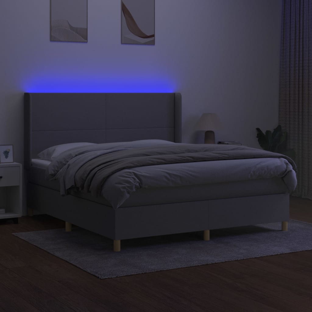 Cama box spring c/ colchão e LED 160x200 cm tecido cinza-claro