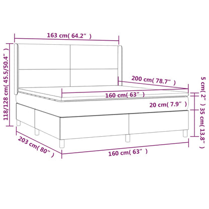 Cama box spring c/ colchão/LED 160x200cm tecido castanho-escuro