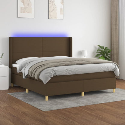 Cama box spring c/ colchão/LED 160x200cm tecido castanho-escuro