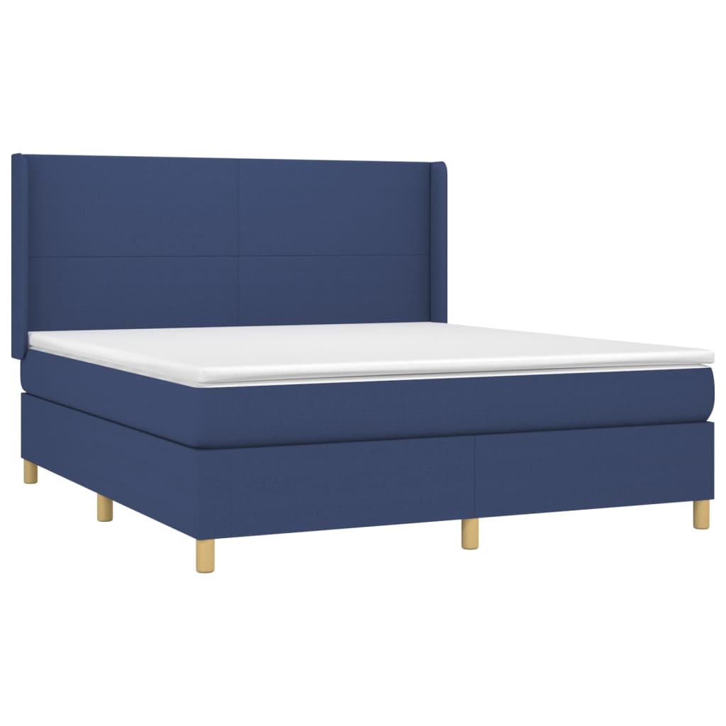 Cama box spring c/ colchão e LED 160x200 cm tecido azul