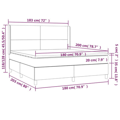 Cama box spring c/ colchão e LED 180x200 cm tecido cinza-escuro