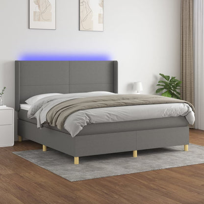 Cama box spring c/ colchão e LED 180x200 cm tecido cinza-escuro