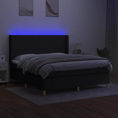 Cama box spring c/ colchão e LED 180x200 cm tecido preto