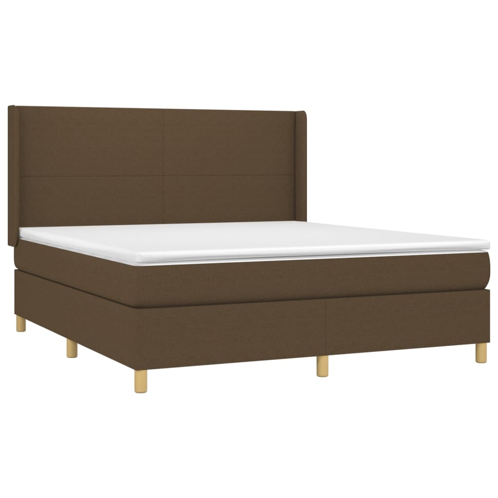 Cama box spring c/ colchão/LED 180x200cm tecido castanho-escuro