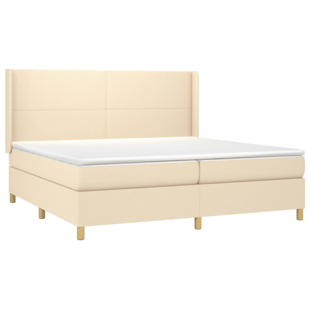 Cama box spring c/ colchão e LED 200x200 cm tecido cor creme