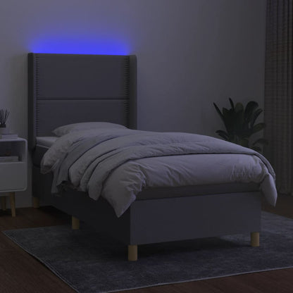 Cama box spring c/ colchão e LED 80x200 cm tecido cinza-claro