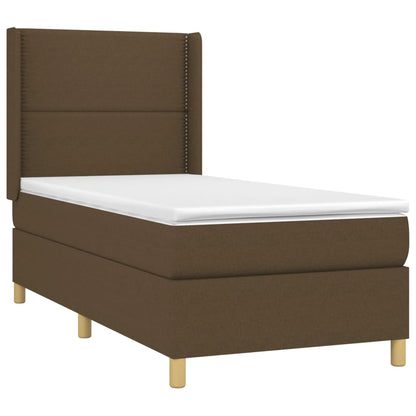 Cama box spring c/ colchão/LED 80x200cm tecido castanho-escuro