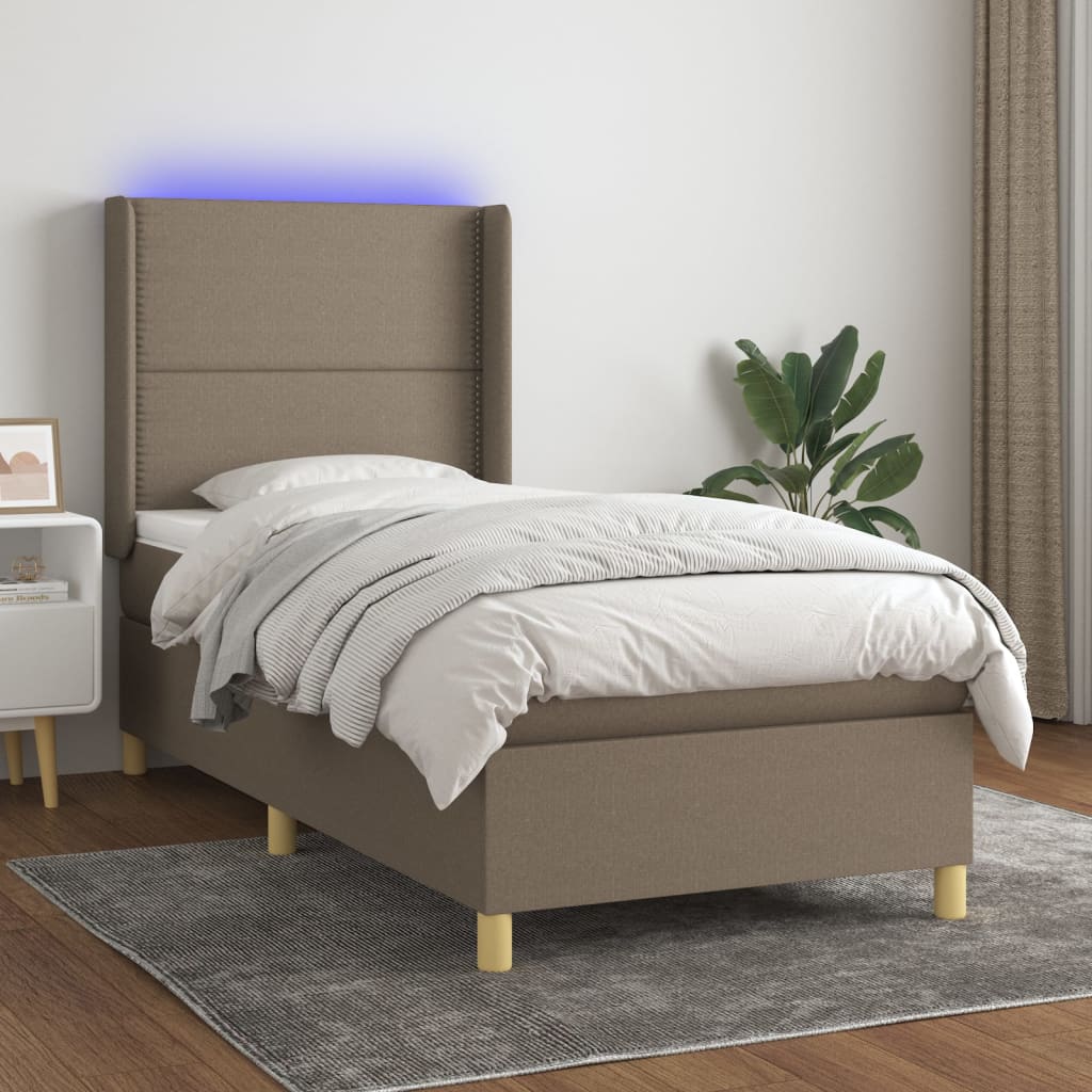 Cama box spring + colchão/LED 80x200cm tecido cinza-acastanhado