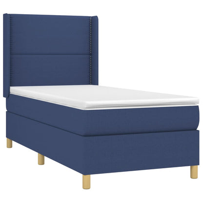 Cama box spring c/ colchão e LED 80x200 cm tecido azul