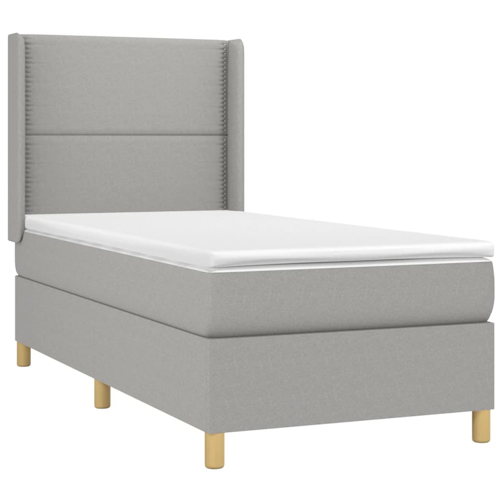 Cama box spring c/ colchão e LED 90x190 cm tecido cinza-claro