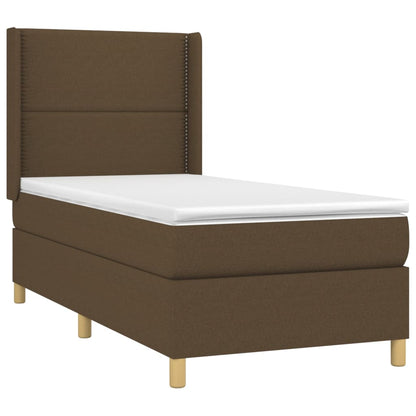 Cama box spring c/ colchão/LED 90x190 cm tecido castanho-escuro