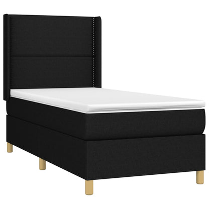 Cama box spring c/ colchão e LED 90x200 cm tecido preto