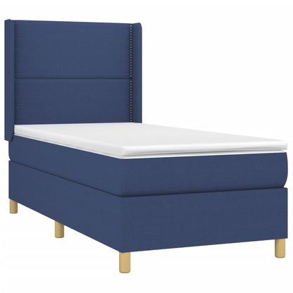 Cama box spring c/ colchão e LED 90x200 cm tecido azul