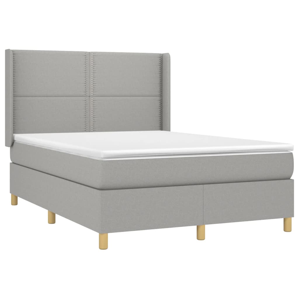 Cama box spring c/ colchão e LED 140x190 cm tecido cinza-claro