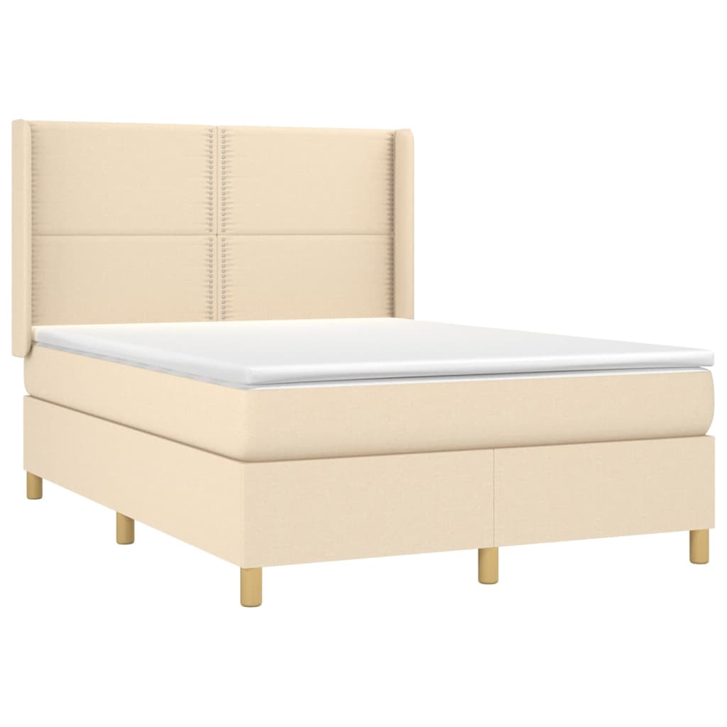 Cama box spring c/ colchão e LED 140x190 cm tecido cor creme