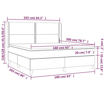 Cama box spring c/ colchão e LED 160x200 cm tecido cinza-claro