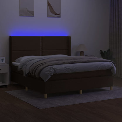 Cama box spring c/ colchão/LED 160x200cm tecido castanho-escuro