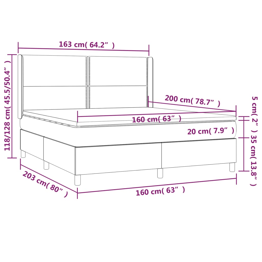 Cama box spring colchão/LED 160x200 cm tecido cinza-acastanhado