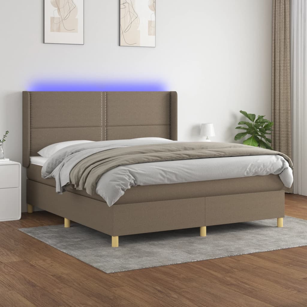 Cama box spring colchão/LED 160x200 cm tecido cinza-acastanhado