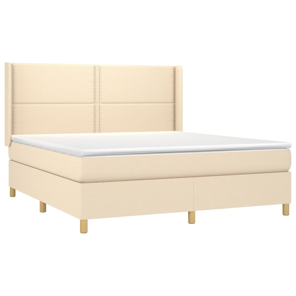 Cama box spring c/ colchão e LED 160x200 cm tecido cor creme