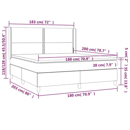 Cama box spring c/ colchão e LED 180x200 cm tecido cinza-claro