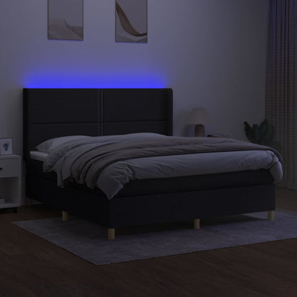 Cama box spring c/ colchão e LED 180x200 cm tecido preto